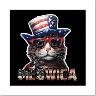 Meowica 4th of July Cat American Flag America USA Funny Posters and Art